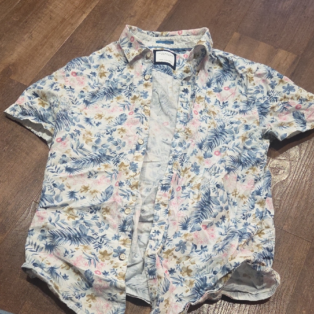 Denim & Flower Blue and Pink Floral Casual Shirt
